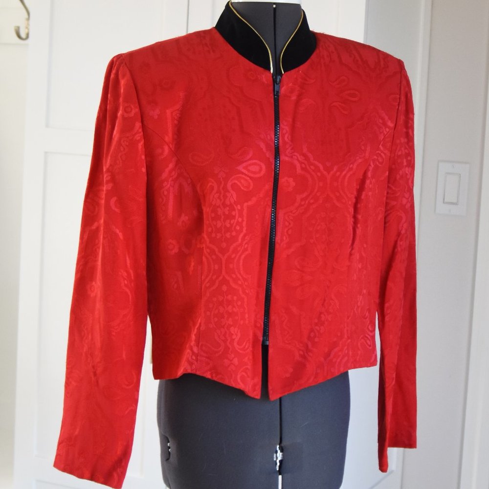 VINTAGE 1980's Jessica Howard Zip up Red Jacket Top Size 14